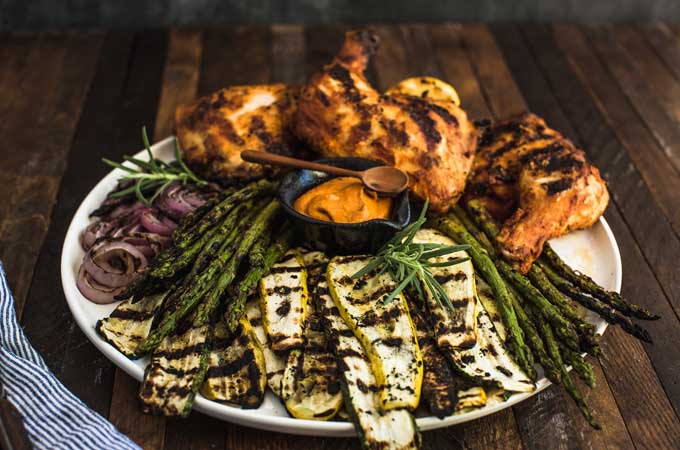 Romesco Sauce, Chicken and Grilled Vegetables