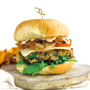 se Quinoa Burgers with Caramelized Onions and Sun Dried Tomato Mayonnaise