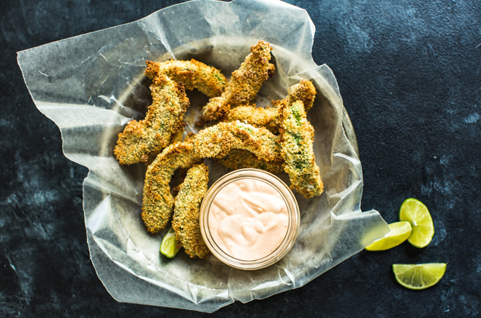 Baked Avocado Fries with Spicy Crema