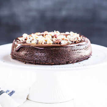 Flourless Chocolate Cake on a Serving Platter