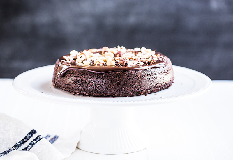 Flourless Chocolate Cake on a Serving Platter