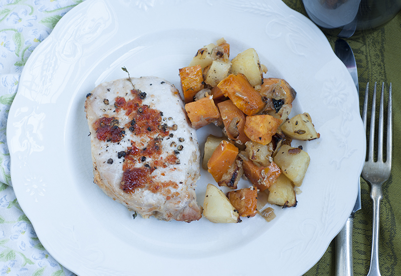Pork Chops with Sweet Potato and Pepper Jelly Glaze