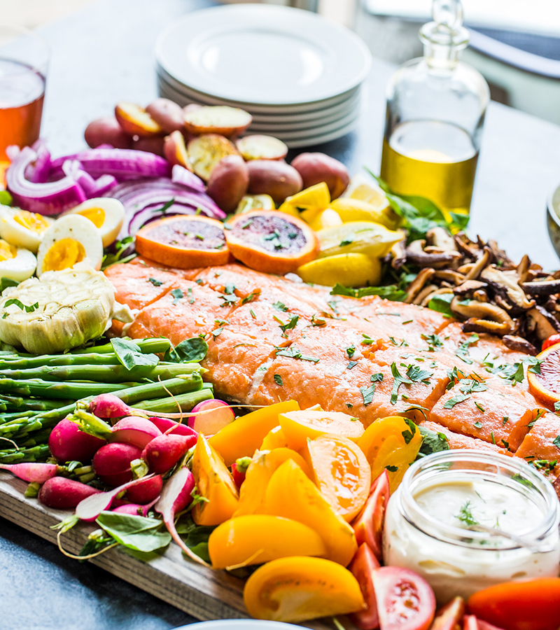 Salmon Cobb Salad Board with Olive Oil