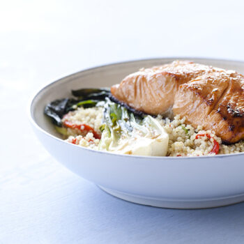 Broiled Salmon with Roasted Red Peppers and Bok Choy