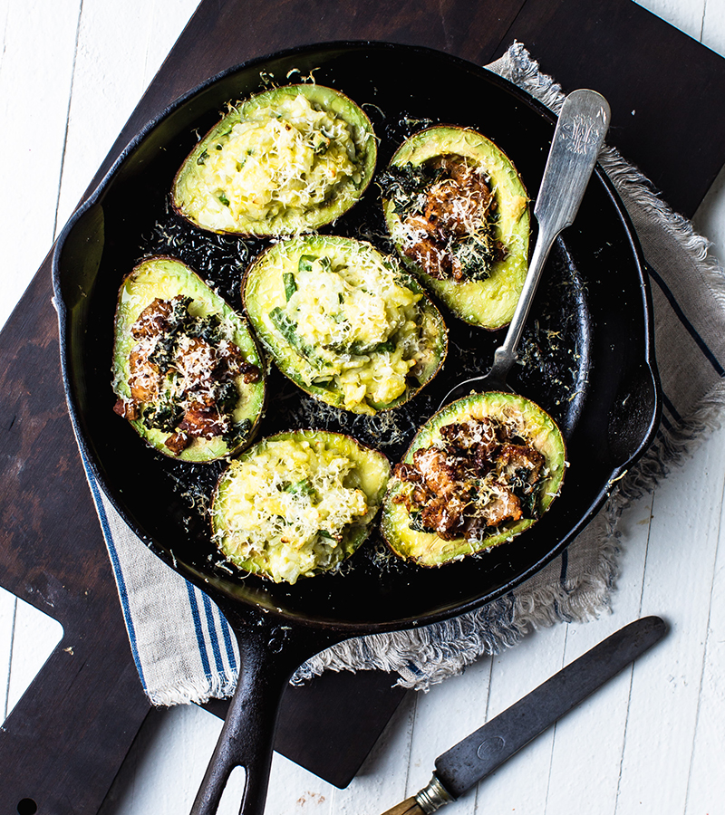 Cooked Meat and Vegetarian Baked Avocados