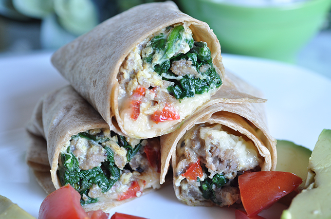 Spinach and Sausage Breakfast Burrito 
