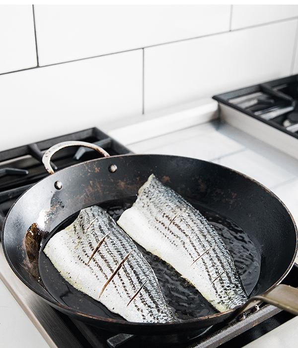 Pacifico Striped Bass in Pan