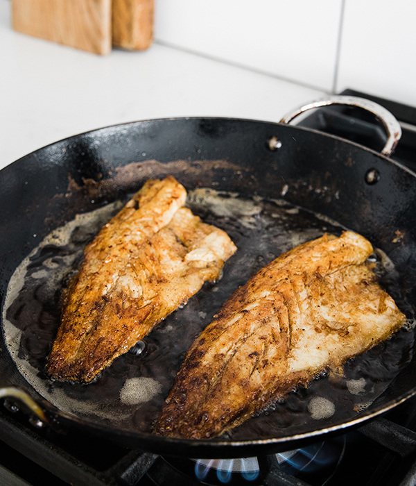 Cooked Pacifico Striped Bass in Pan