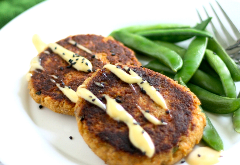 Asian Salmon Patties with Pea Pods