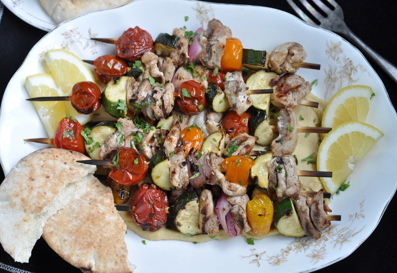 Pork Kebabs on a White Plate
