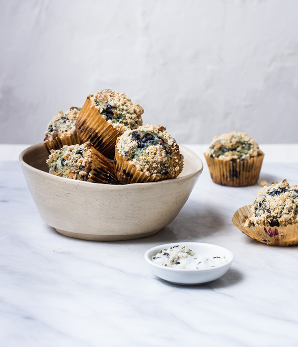 Blueberry Muffins in a Serving Bowl