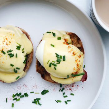 Eggs Benedict on White Plate
