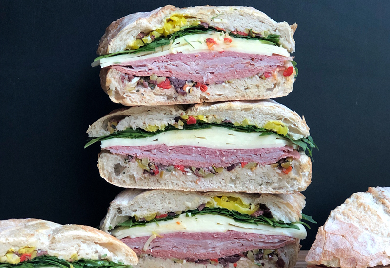 Muffuletta Sandwiches and Olive Tapenade Stacked