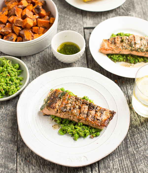 Grilled Salmon with Macho Pea Smash