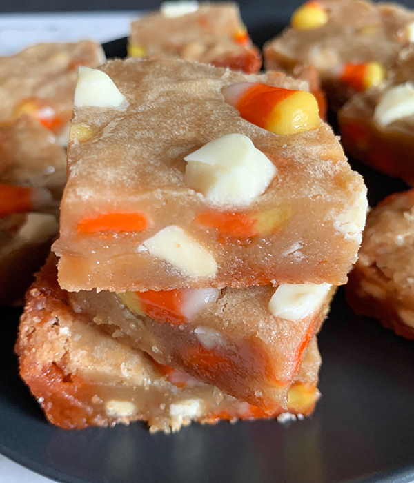 Candy Corn White Chocolate Blondies Stacked