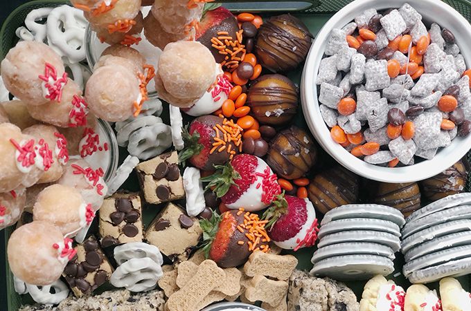 Football Dessert Board with Puppy Chow
