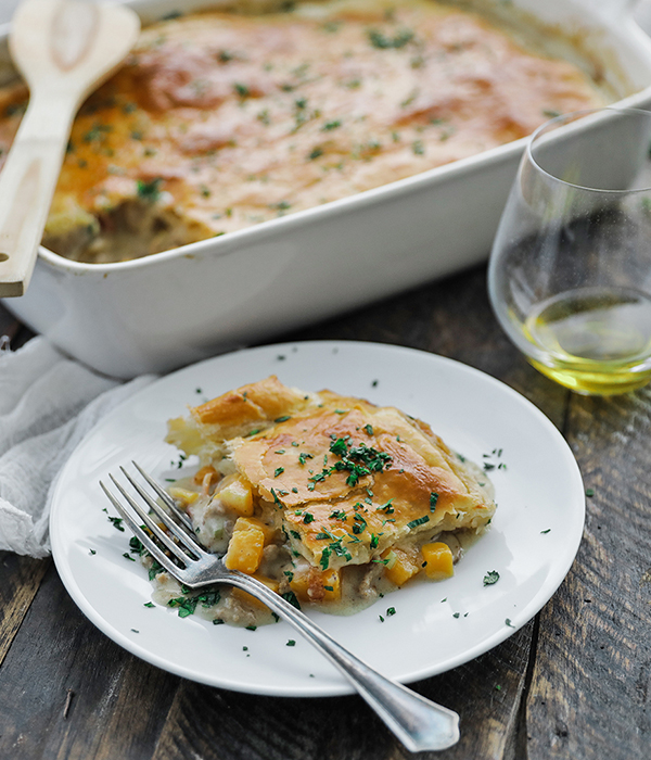 Turkey, Bacon and Butternut Squash Pot Pie on Plate