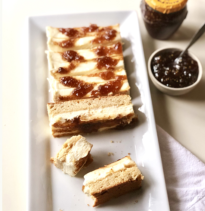 Fig Cheesecake Bars on Serving Dish