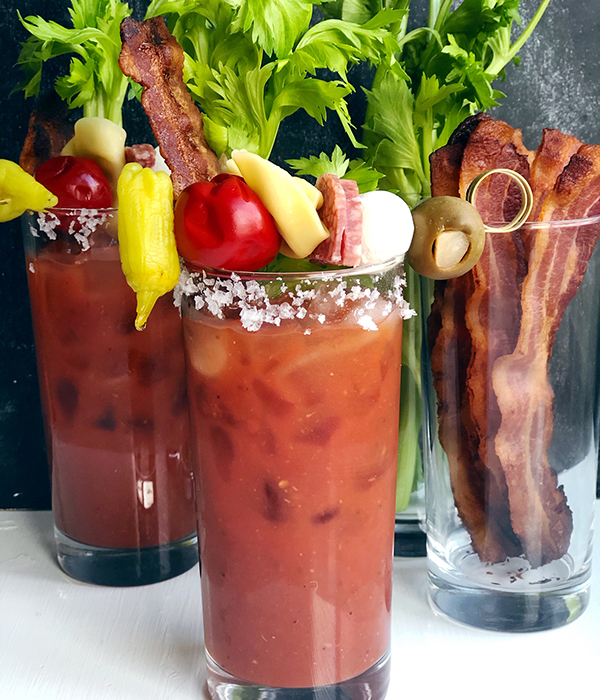Bloody Mary with Antipasto Skewers in Glass