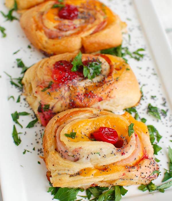 Ham Cheese and Cranberry Rollups on Plate