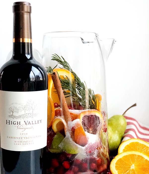 Holiday Sangria Ingredients in Pitcher