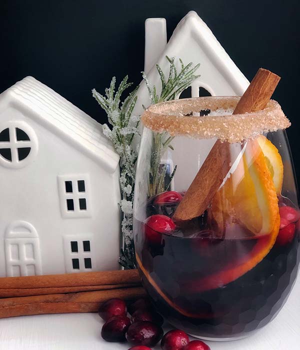Single holiday sangria in a glass
