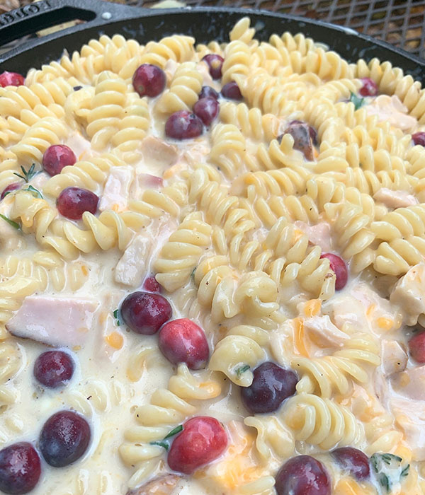 Thanksgiving Mac and Cheese with Cranberries in a Pan
