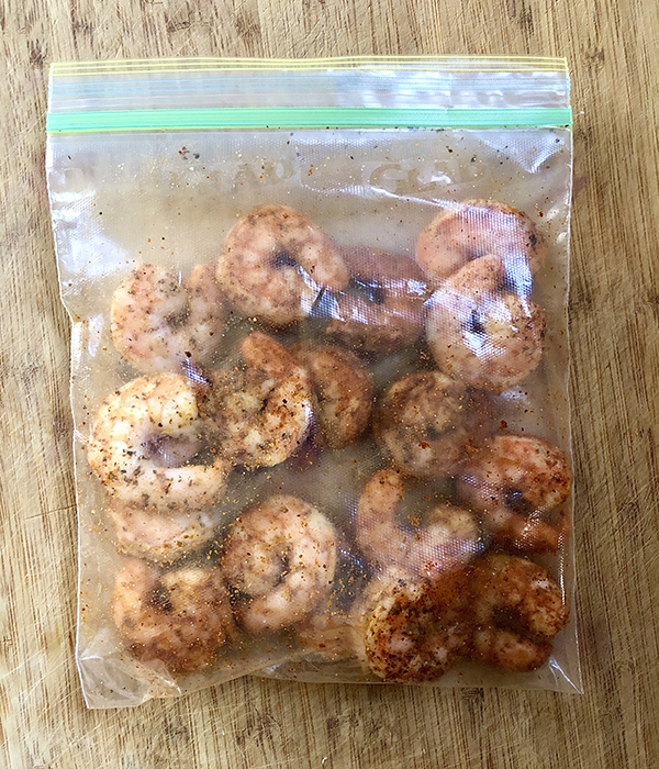 cooked shrimp in a plastic bag