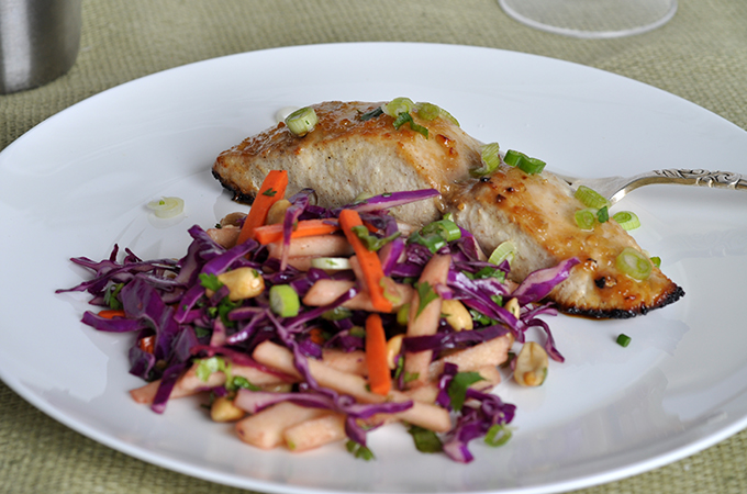 Miso Glazed Mahi with Wilted Asian Red Cabbage Slaw