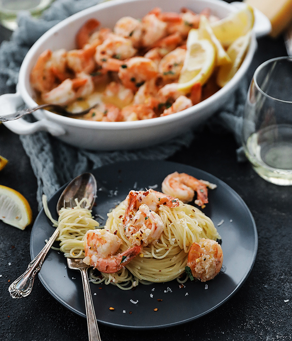 Citrus Shrimp Scampi with Pasta on Plate