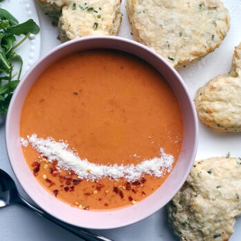 Fondue scones with a bowl of soup