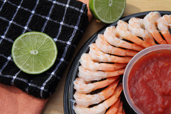Shrimp seafood tray with cocktail sauce