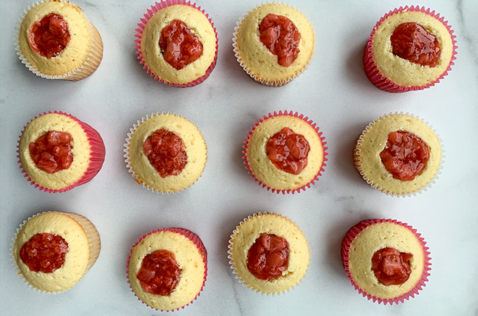 Strawberry prosecco cupcakes ready to be frosted
