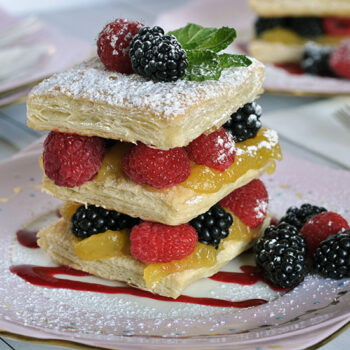 Lemon Curd Napoleon with Berries and Raspberry Coulis