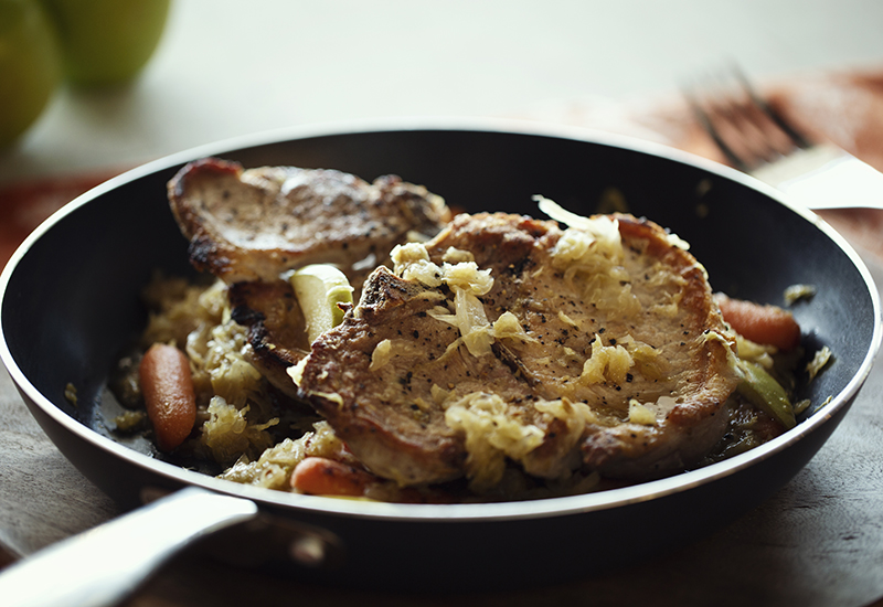 Pork and sauerkraut in a pan