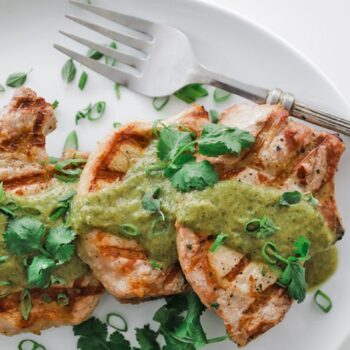 GRILLED PORK CHOPS WITH ROASTED PINEAPPLE SALSA VERDE