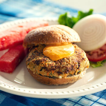 Southwestern chickpea burger with watermelon