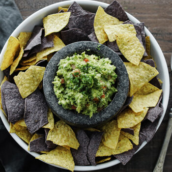 Homemade guacamole with chips