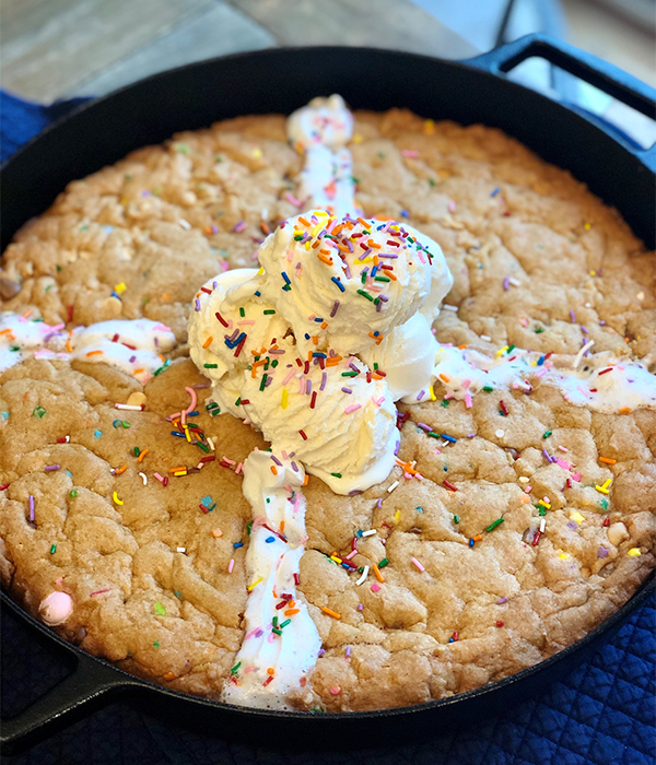 Spring Skillet Cookies with Whipped Cream and Ice Cream Topping