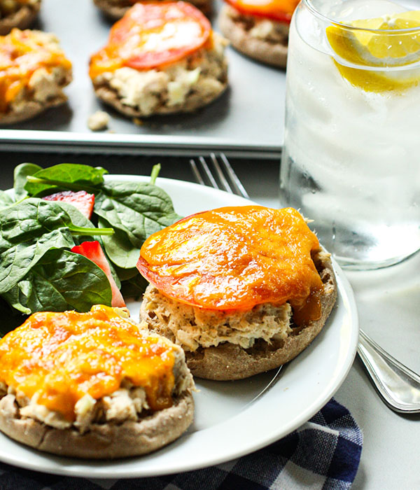 Diner-Style Tuna Melts on Plate with Salad