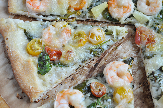 Shrimp Pizza with Pineapple and Spinach