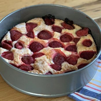 Summer strawberry cake in pan