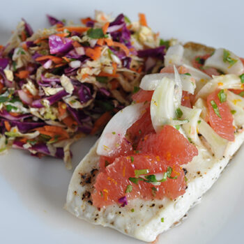 Halibut with Citrus Slaw and Grapefruit Compote