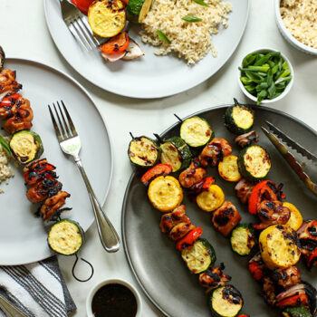 Teriyaki Chicken and Vegetable Kebabs on plates