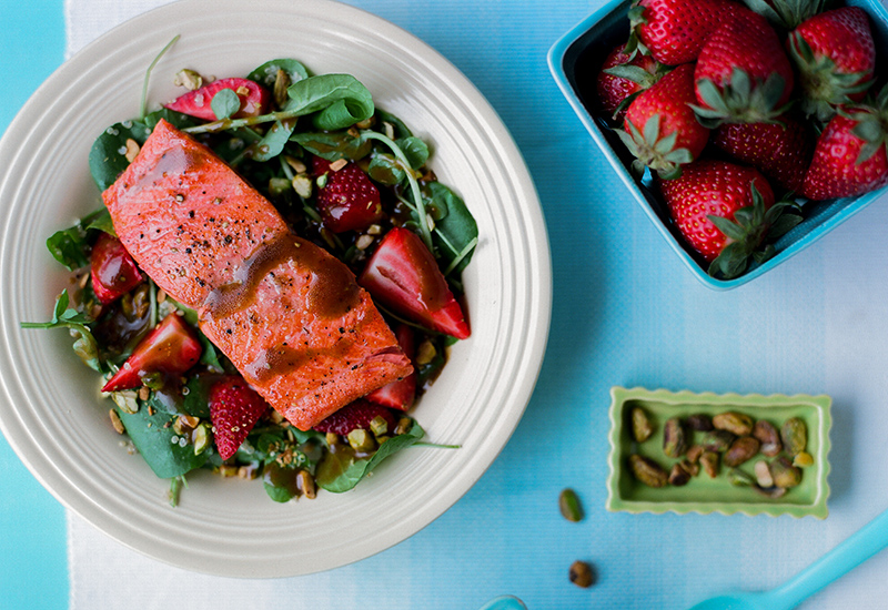 Balsamic Salad with Sockeye Salmon & Strawberries