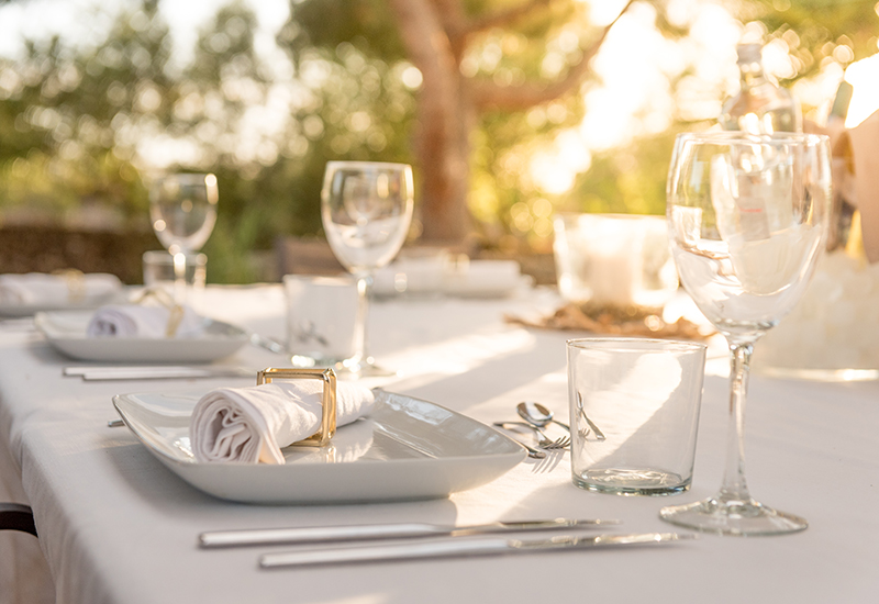Elegant table for dinning at sunset