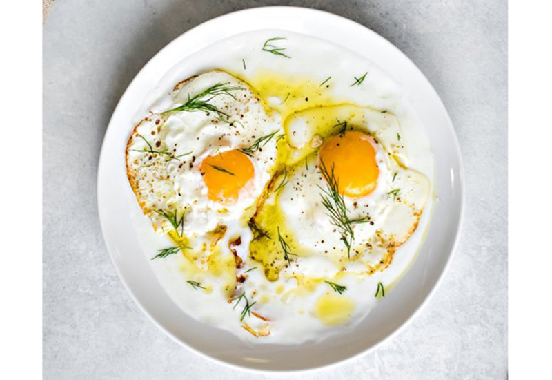 Virgin Olive Oil Fried Eggs with Lemon Yogurt