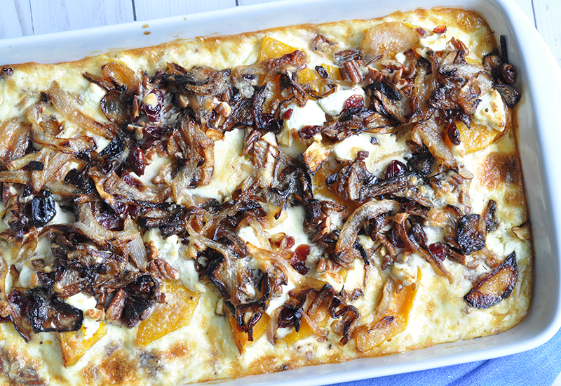 Butternut Squash Gratin with Caramelized Onions and Garlic Cream