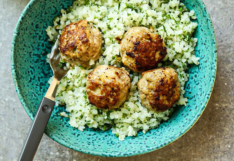 Pork and Apple Meatballs with Herbed Cauliflower Rice