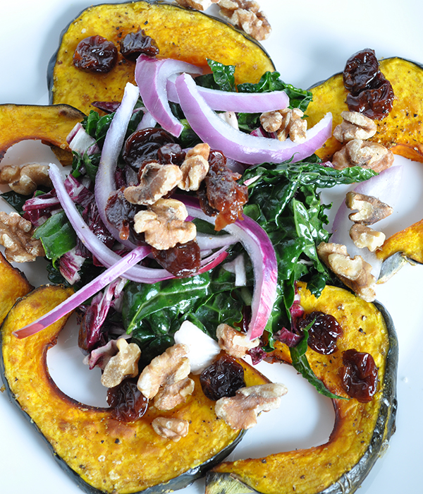Roasted Buttercup Squash and Kale Salad with Tart Cherries